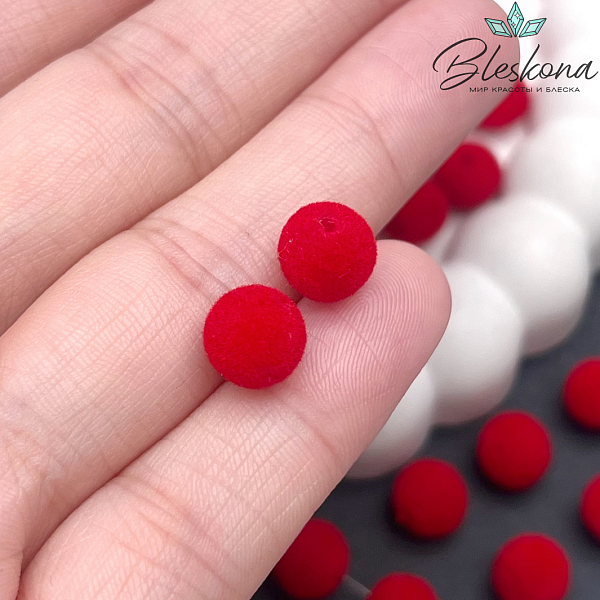 8мм Бархатная бусина, Цвет красный №1
