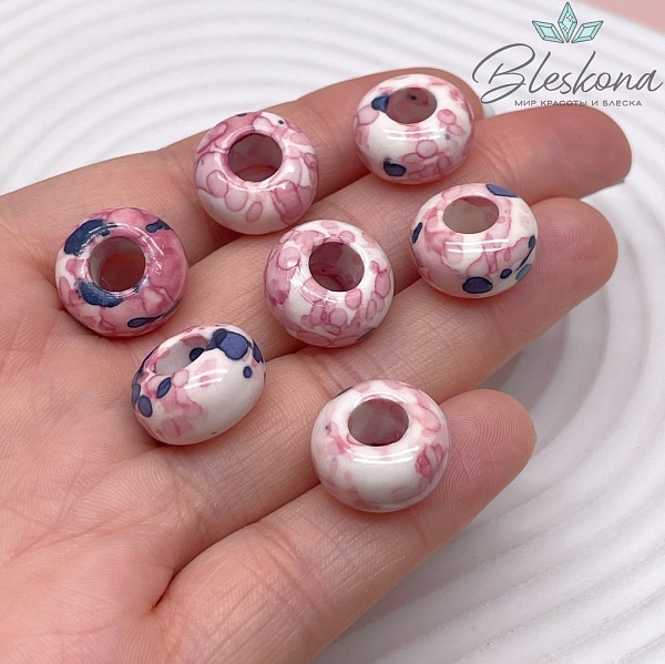 Бублик Агат белый сине- розовые узоры (имитация) 15 мм