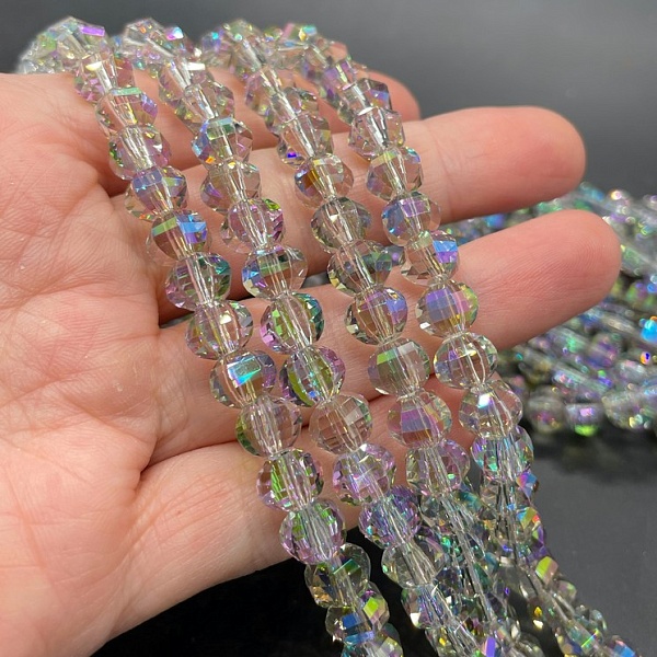 6*7,5 мм Стекло Lux, рондель прямоуг. огр., цвет песочный с фиолетовым переливом