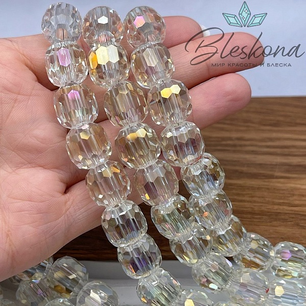 13*14 мм Бусины  бочата огранка, цвет песочный с переливом, стекло Люкс