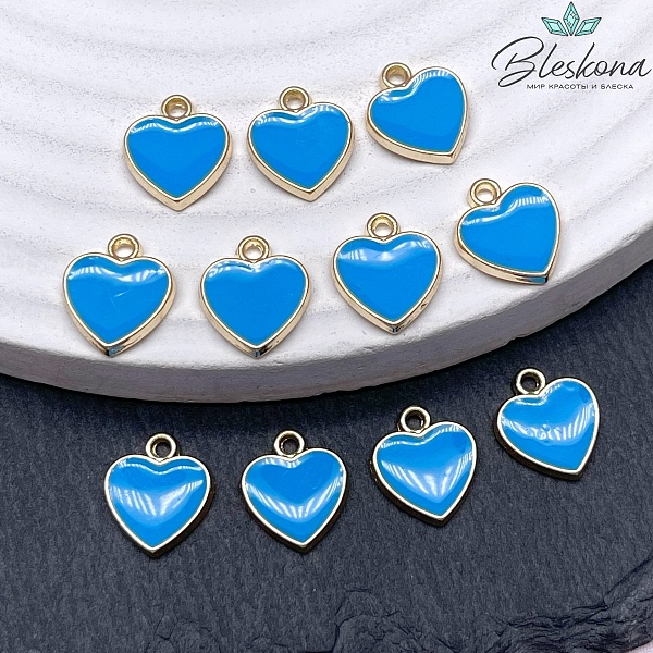 10*11мм Цвет золото, Подвеска сердце голубая эмаль