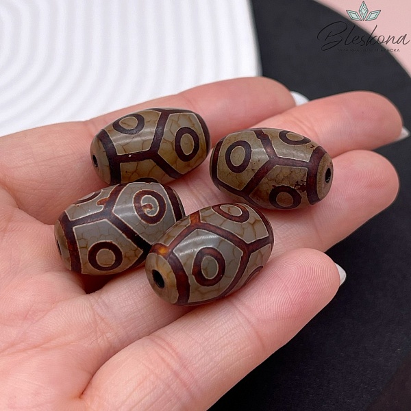 Бусина Дзи 6 глаз Черепаха серо-коричневый бочонок 22*15 мм