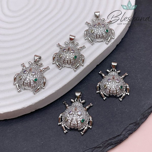 23*21 мм Цвет серебро, Подвеска Жук цирконы микс