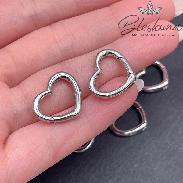 15,5*18 мм Цвет серебро, Замок Карабин Сердце Люкс