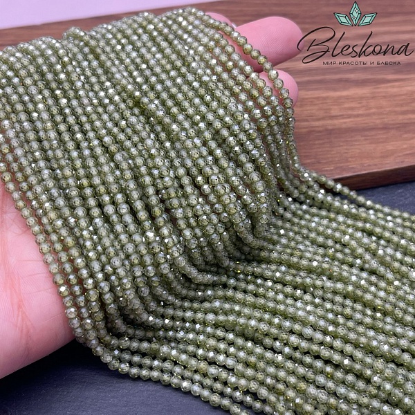 Циркон огранка зеленый 3 мм (кубический цирконий, фианит) 