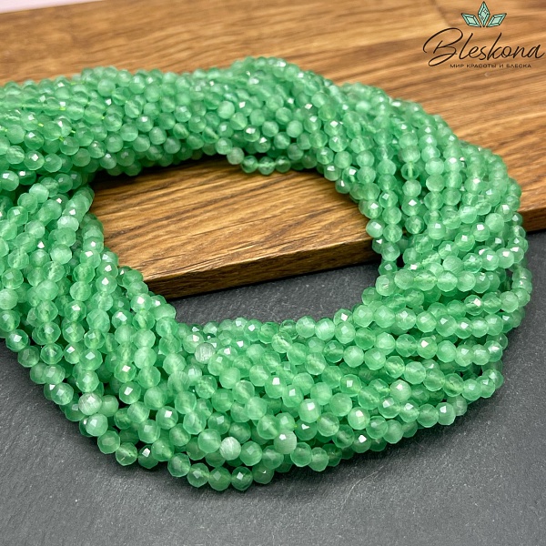 Кошачий глаз зеленый микроогранка (имитация) 4 мм