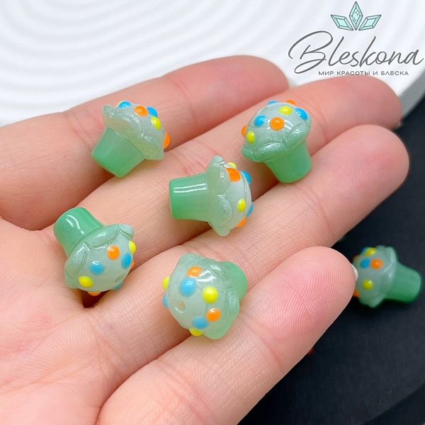 13*12 мм Бусина гриб зеленый