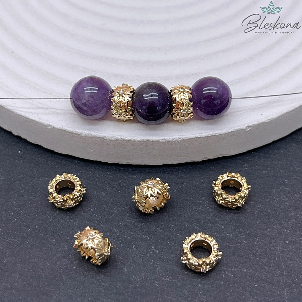 5*9 мм Цвет золото, Бусина цветы цирконы