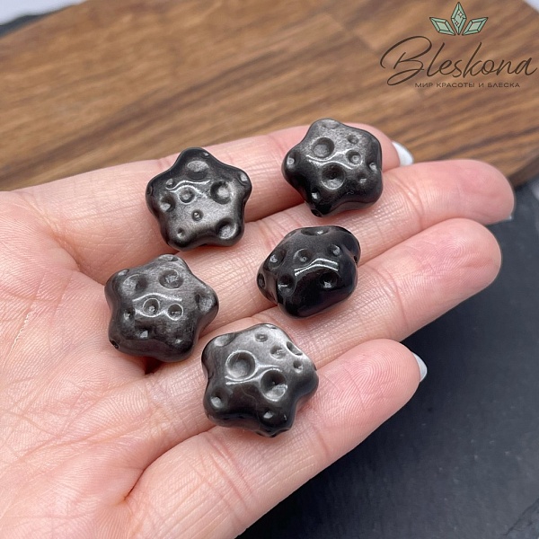 Резная бусина Звезда Обсидиан серебристый 17,5 мм