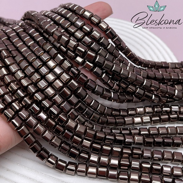 6 мм Гематин имитация, цвет коричневый №1 (шоколадный), куб мягкие грани