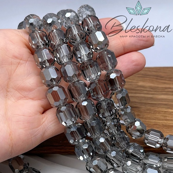 12*11 мм Бусины  бочата огранка, цвет бледно- серый, стекло Люкс