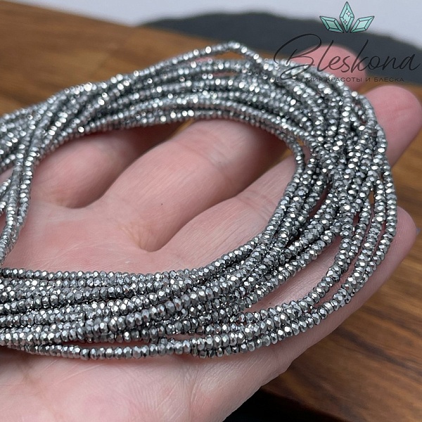 2*1 мм Темное серебро, Гематин имитация рондель алмазная огранка