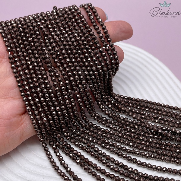 3 мм Гематин имитация огранка, цвет коричневый  (шоколадный)