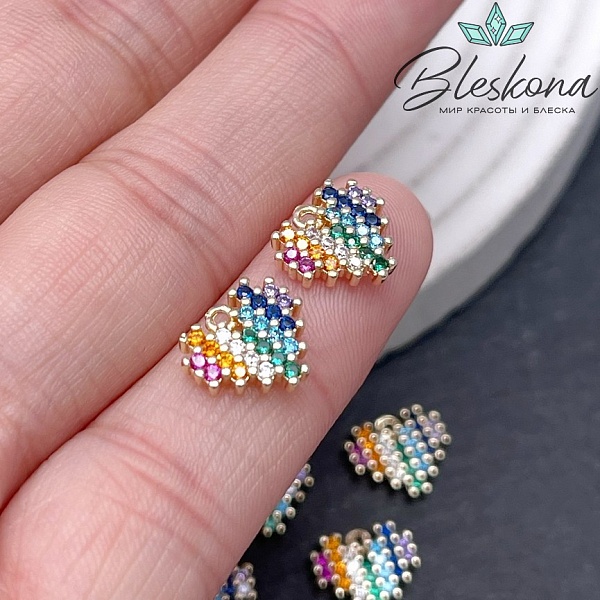 9*10,5мм, цвет золото, Подвеска сердце микс цирконы 