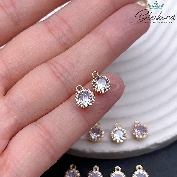 8,9*7 мм Цвет золото, Подвеска круг сиреневый циркон