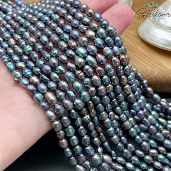 Жемчуг рис черный хамелеон 4-4,5 мм 