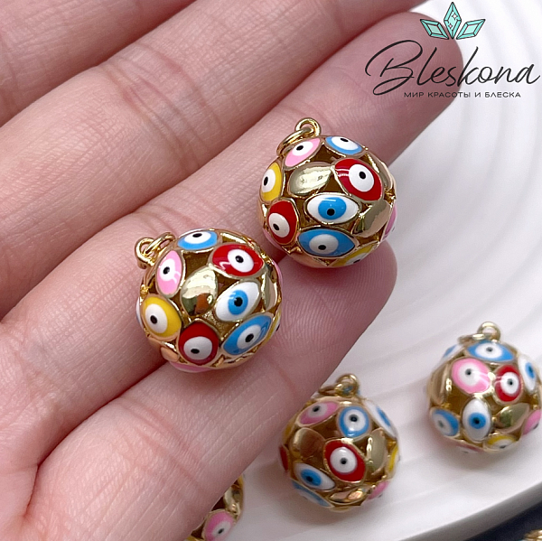 16,6*15 мм Цвет золото, Подвеска Шар глаза цветная эмаль