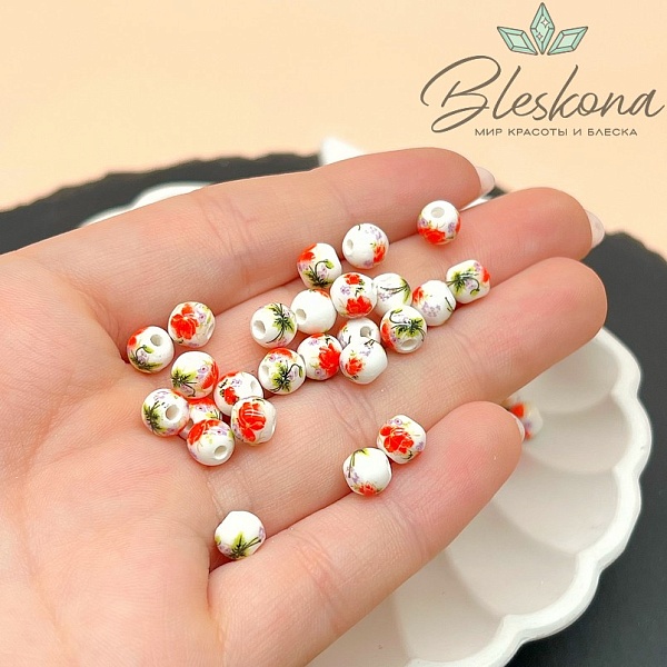 6 мм Керамика Бусина роспись гжель №19 (штучно)