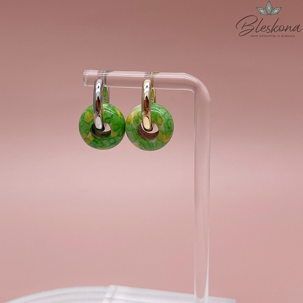 Бублик Агат белый желто- зеленые узоры (имитация) 15 мм