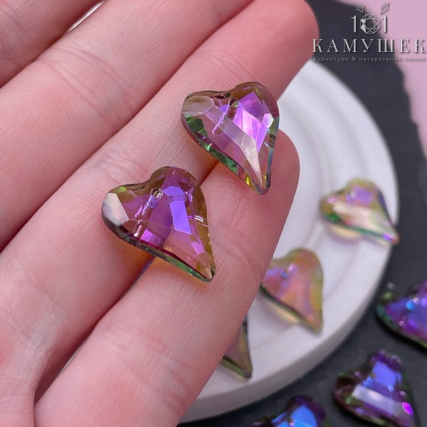 17,5*14,5 мм, Подвеска сердце стекло белое с переливом (Paradise Shine) уп. 2 шт