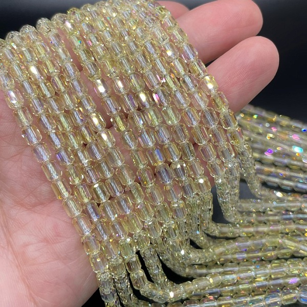 4*5 мм Стекло Lux, цилиндр мини, цвет песочный с переливом