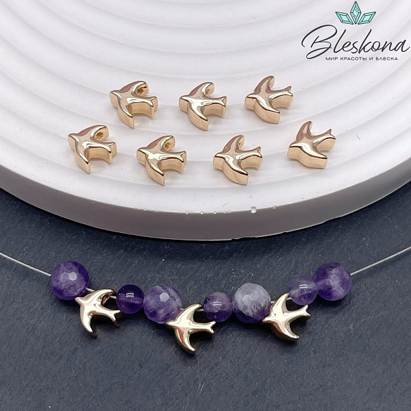 8*8 мм Цвет золото, Бусина Ласточка