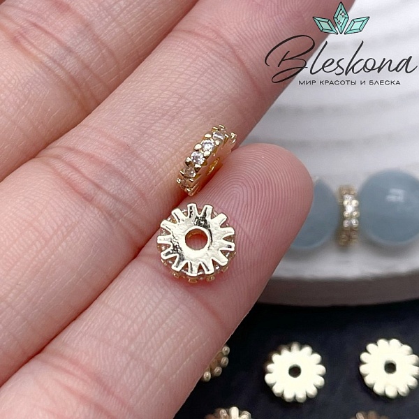 8*2 мм Цвет золото, Бусина-разделитель с цирконами 