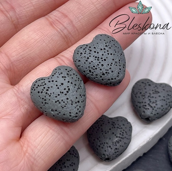 Бусина сердце Лава Вулканическая серое 20*19 мм