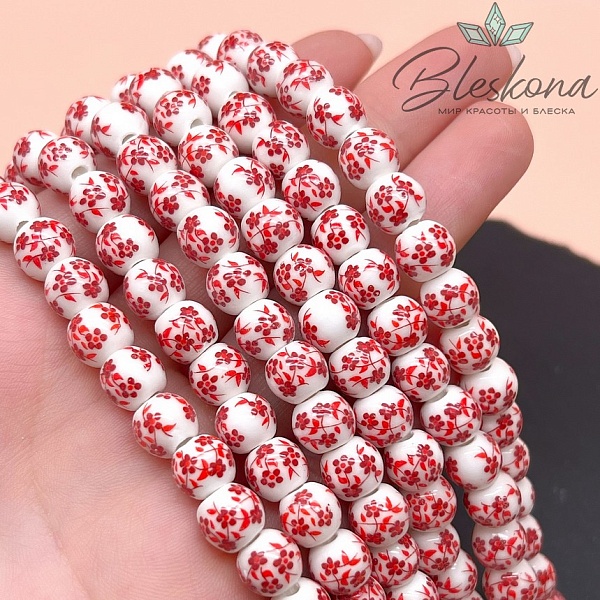 8 мм Керамика Бусина роспись гжель №10