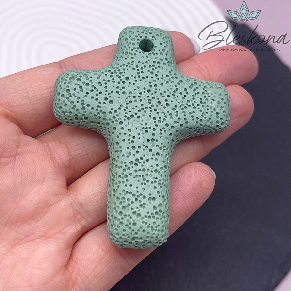 Лава Вулканическая Подвеска крест зеленый 66*52 мм