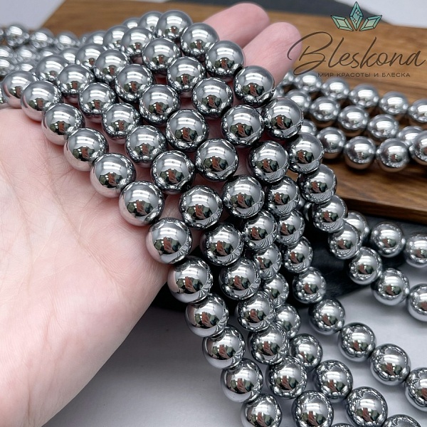 12 мм Гематин имитация, цвет темное серебро 
