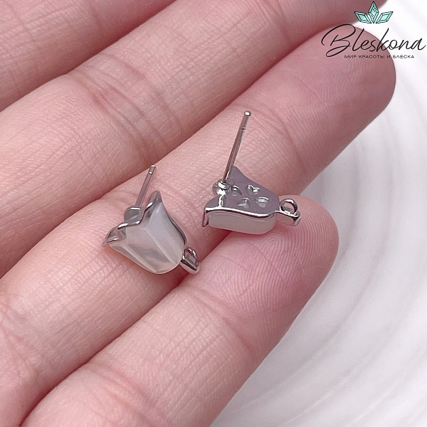 10,6*9 мм Цвет серебро, Пусеты тюльпан перламутр Этно