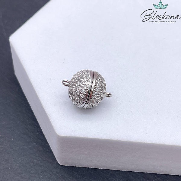 10 мм Цвет серебро, Замок Магнитный Шар цирконы
