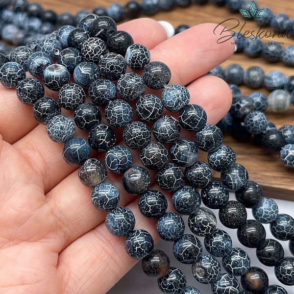 Агат Кракле сине-серо-черный 8 мм