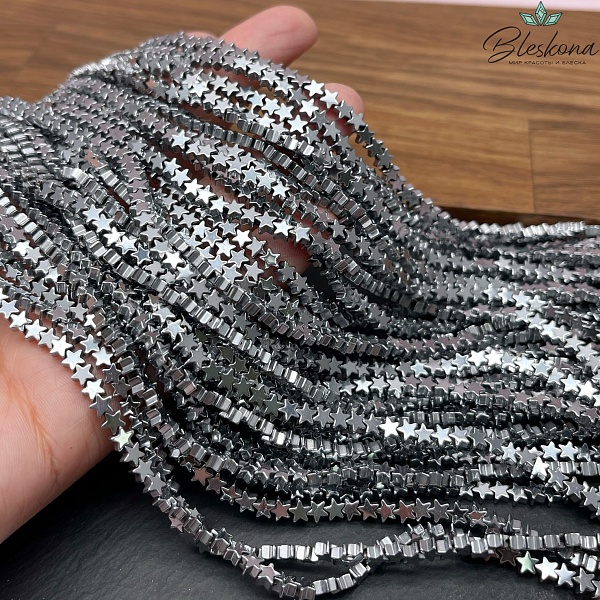4мм Гематин имитация, темное серебро, звезда плоская