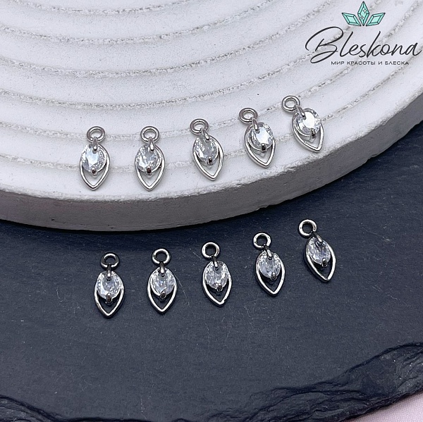 10*4 мм Цвет серебро, Подвеска капля циркон 