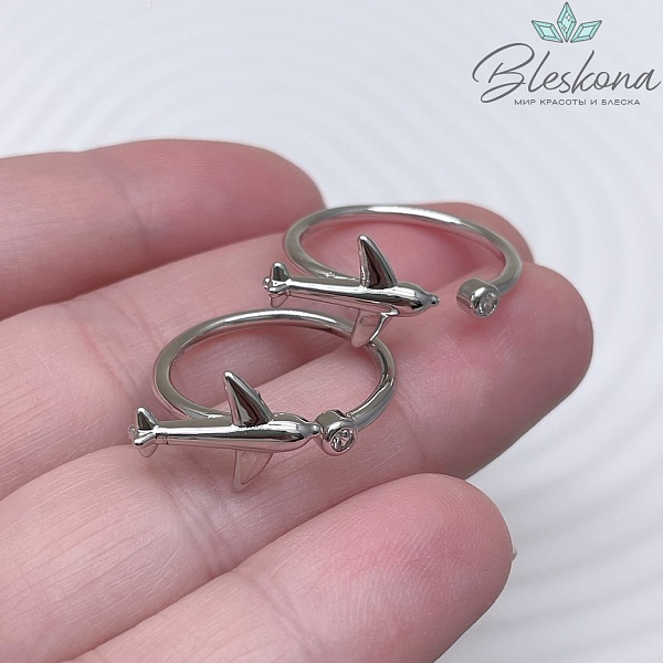 20 мм Цвет серебро, Кольцо безразмерное самолет Люкс 