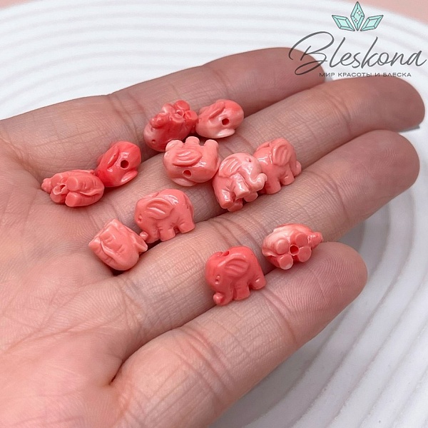 Бусина Слоник розовый 7*10 мм (имитация коралла)