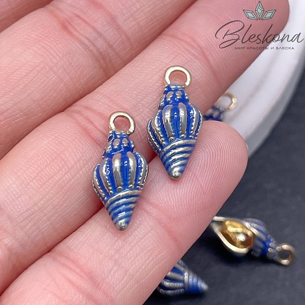 Подвеска  ракушка синяя эмаль ,цвет золото 8*19 мм 
