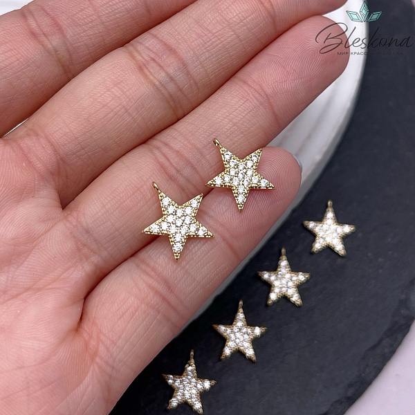 14*12,8 мм Цвет золото, Подвеска Звезда цирконы 