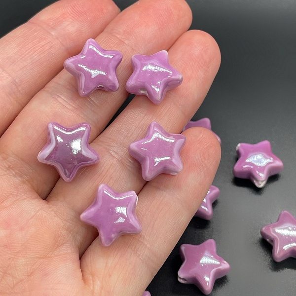 14 мм Бусина звезда, керамика цвет фиолетовый