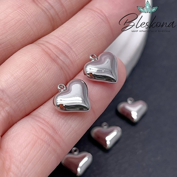 11*11,5мм, цвет серебро, Подвеска сердце плоское 