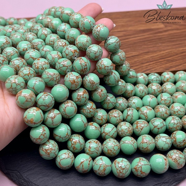 Варисцит зеленый с коричневым узором 12 мм (имитация)