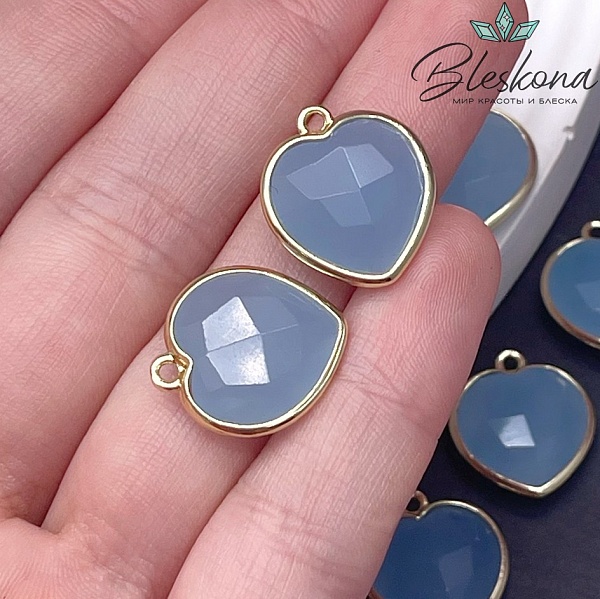 16,3*18,7мм,Цвет золото,Подвеска Сердце Кварц голубой тонированный №1 огранка