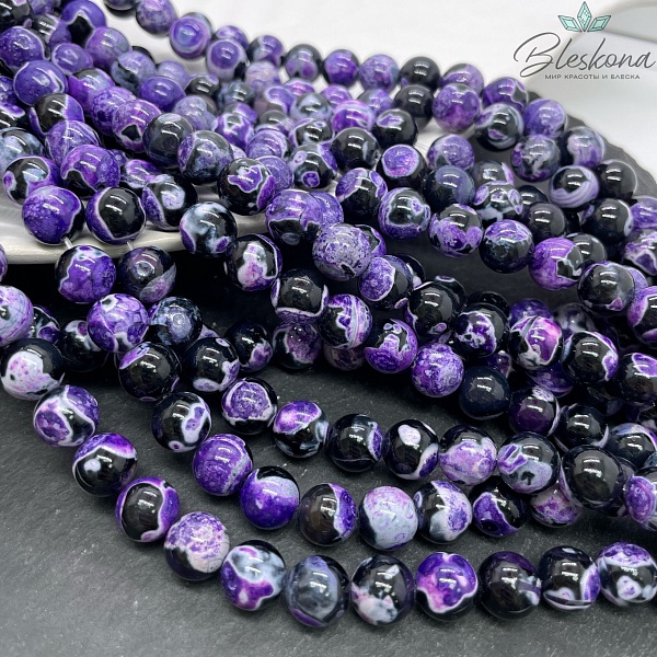 Агат черный фиолетовые разводы (имитация) 10 мм