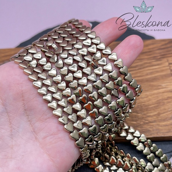 6 мм Гематин сердце объемное, темное золото имитация