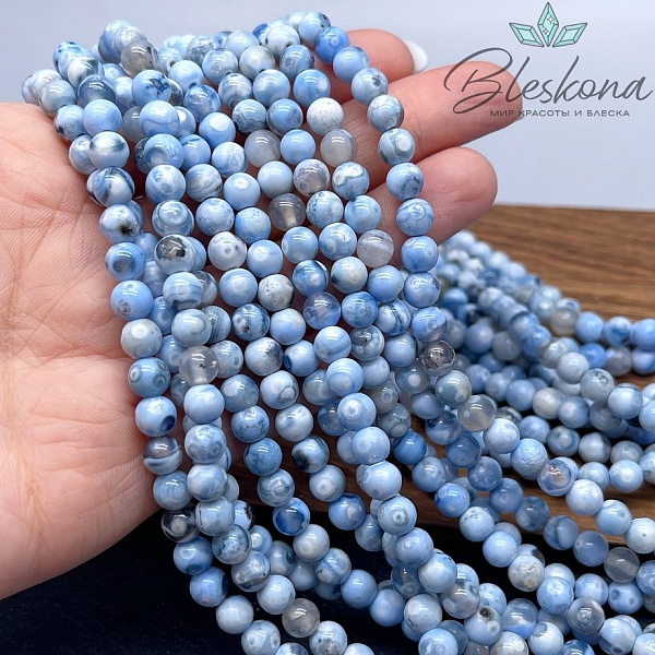 Агат голубой с узором №8 6 мм