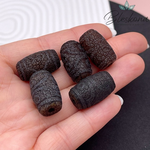 Бусина Дзи 7 глаз черный бочонок в термической обработке 22*13 мм