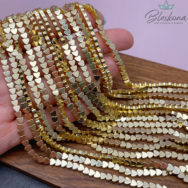 4 мм Гематин, цвет светлое золото, сердце плоское имитация УЦЕНКА