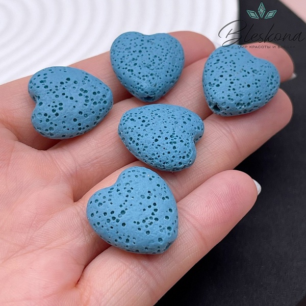 Бусина сердце Лава Вулканическая голубое 20*19 мм